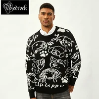 mbbcar loose woven flower vintage sweater for men chinese elements style pet theme amekaji black sweater 650b