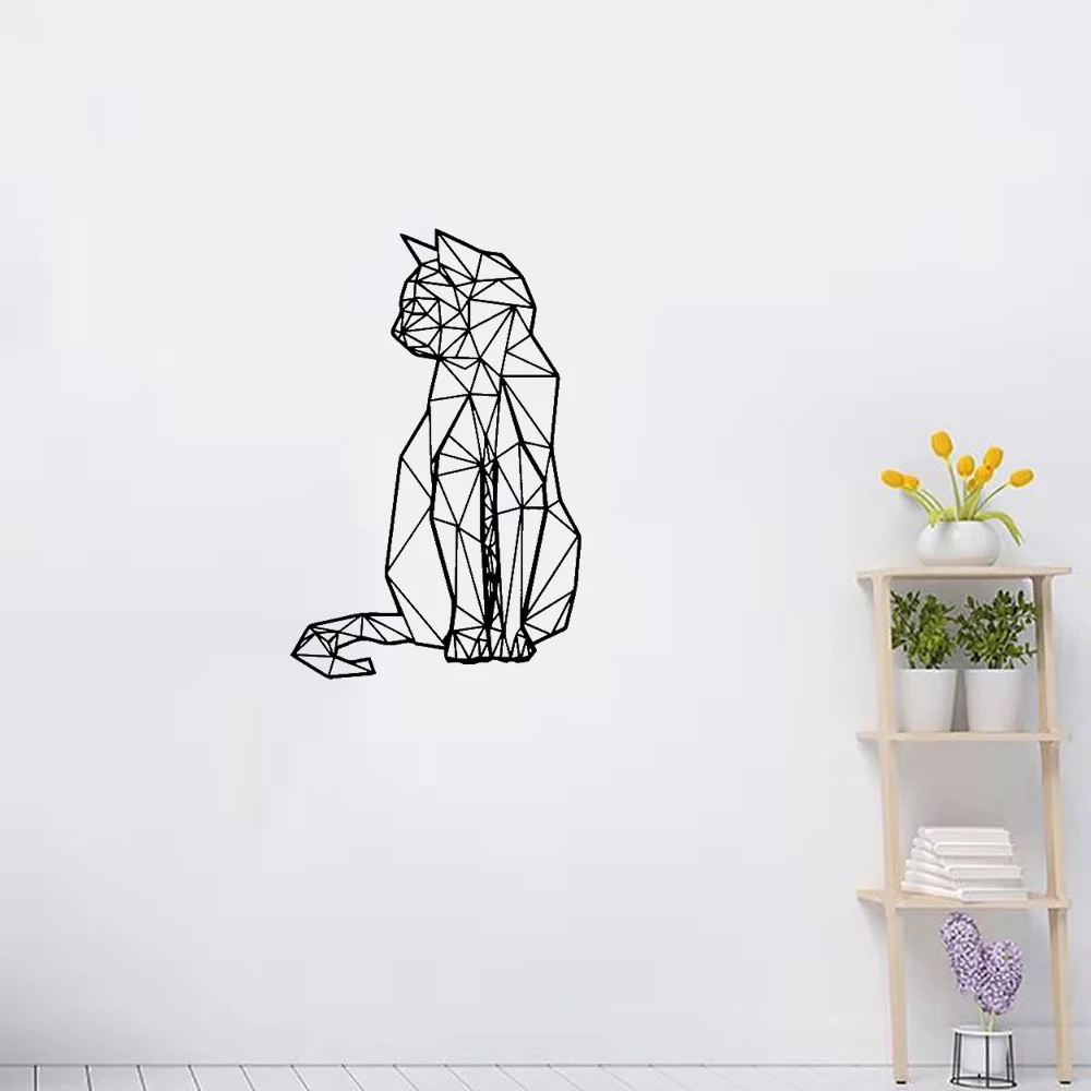 Новая Геометрическая Наклейка на стену в виде кошки наклейка домашний декор