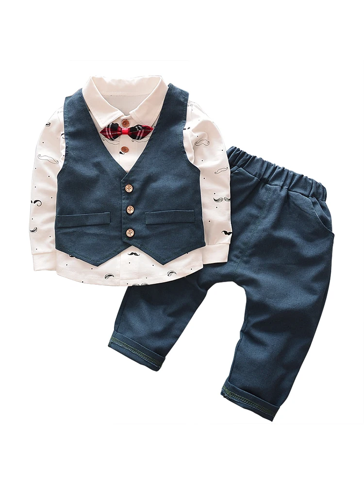 Children Clothing Spring Autumn Sets Long Tshirt with Sleeveless Vest Jacket Pants 3 Pieces Fashion Gentle For Toddler Boys |