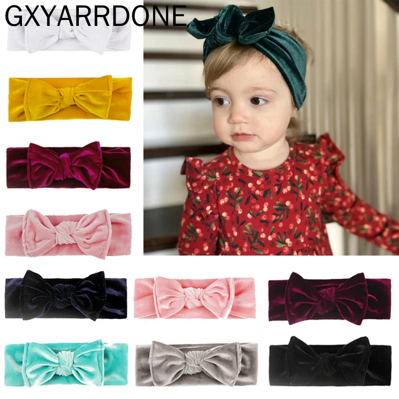

2020 New Velvet Bows Headband Infant Hair Bows Warm Winter Head Wraps DIY Hair Accessories For Girls Bow Headwear