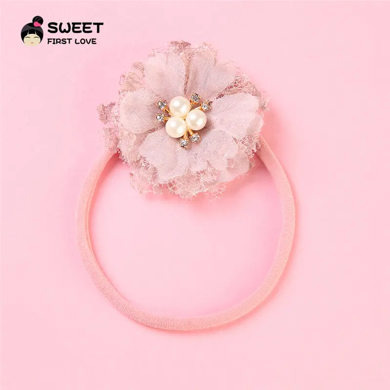 Vintage Flower Headband Elastic Baby Hairbands Princess Kids Pearl Headbands Rhinestone Cute Hair Acceroies For Women And Girls | Детская