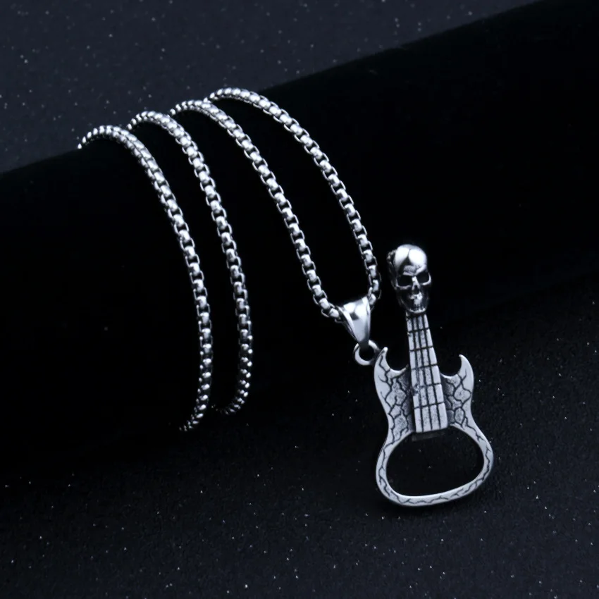 Винтажная электрическая гитара с черепом кулон ожерелье хип-хоп цепочка из