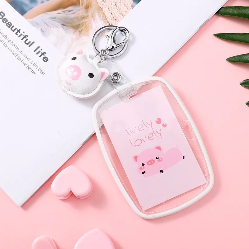 lovely pig 1 шт. Милый Прозрачный ID бейдж чехол держатель для карт студенческий рабочий брелок банк кредитный держатель для карт s бейдж держатель аксессуары - Цвет: lovely pig
