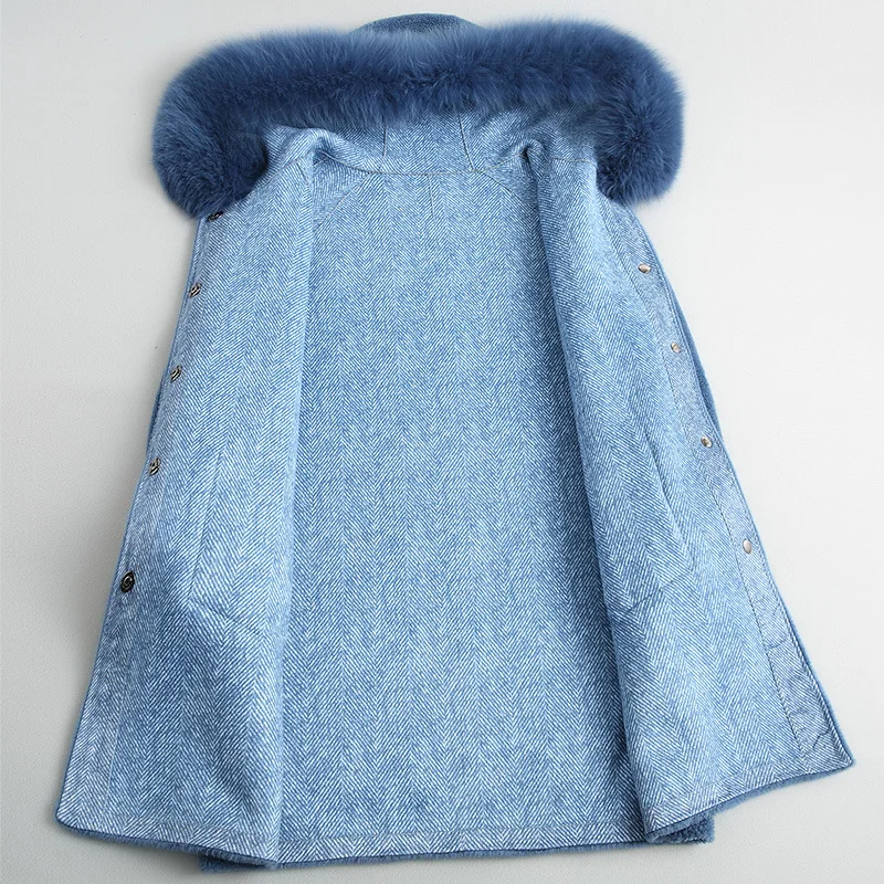 2020 женские пальто из толстой шерсти с натуральным лисьим мехом меховой воротник