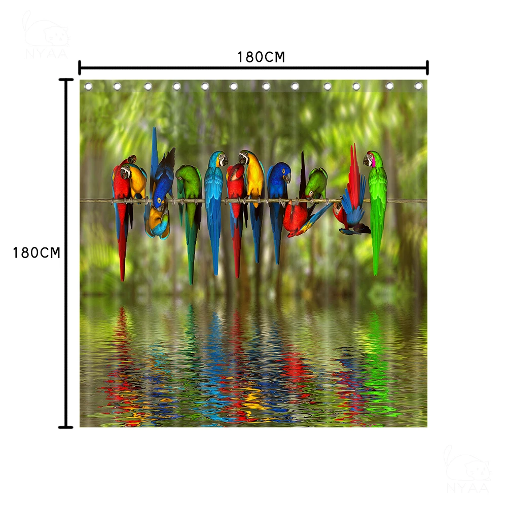 Набор для ванной комнаты NYAA 3D Красный Попугай Зеленый водопад Художественная