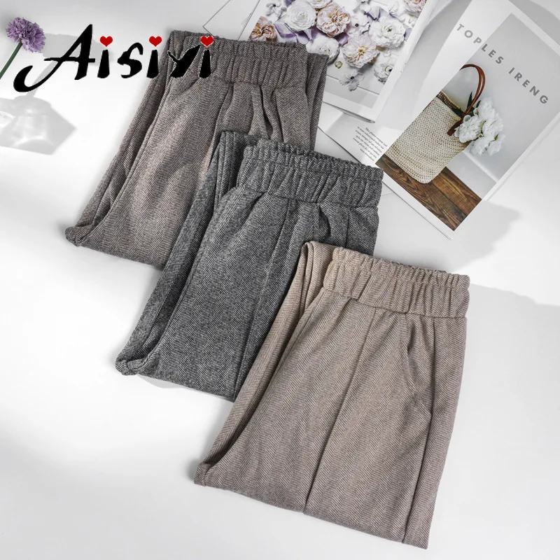 Зимние женские клетчатые брюки плотные для женщин осенние шаровары с высокой