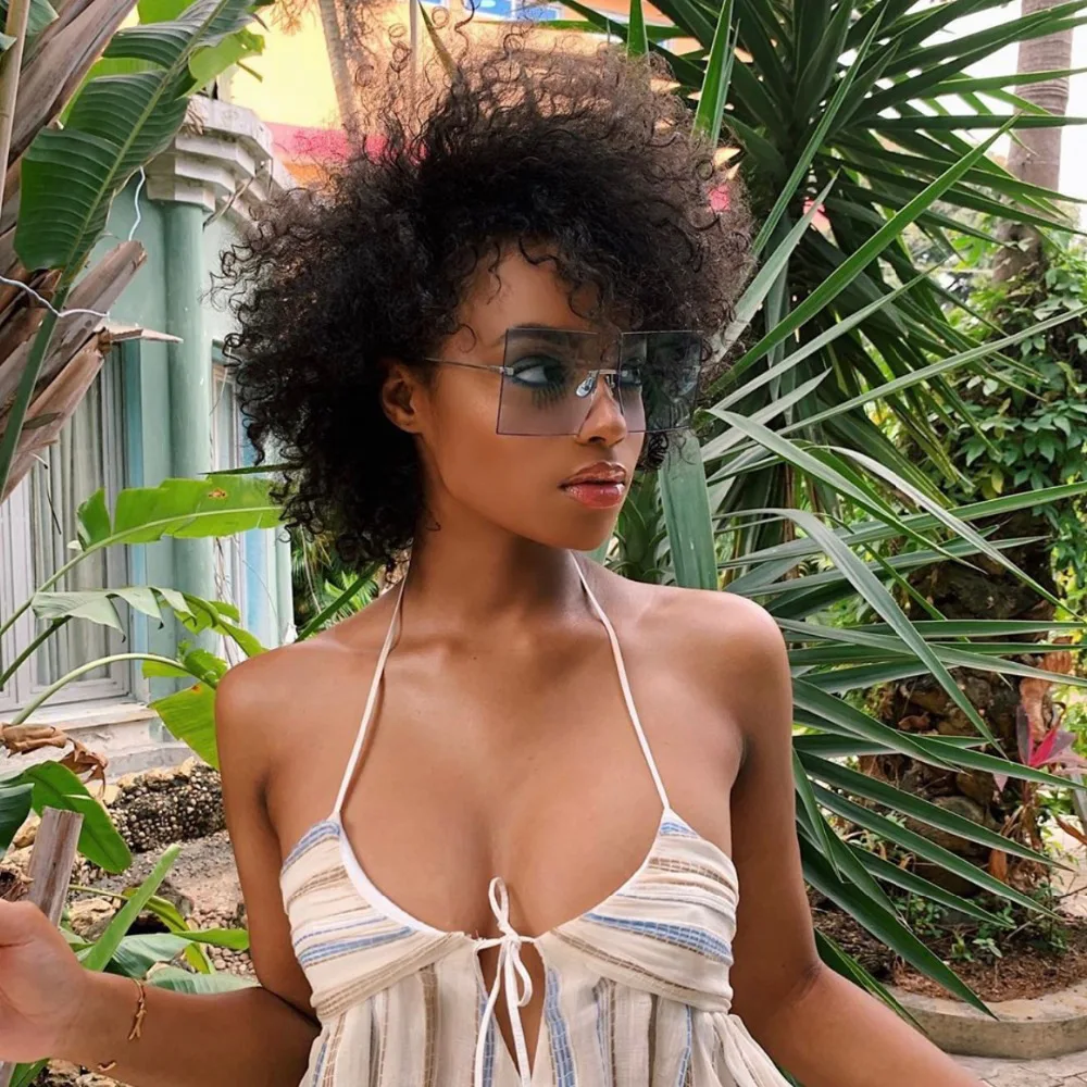 

Очки солнцезащитные женские без оправы, модные брендовые дизайнерские квадратные большие солнечные очки с защитой UV400