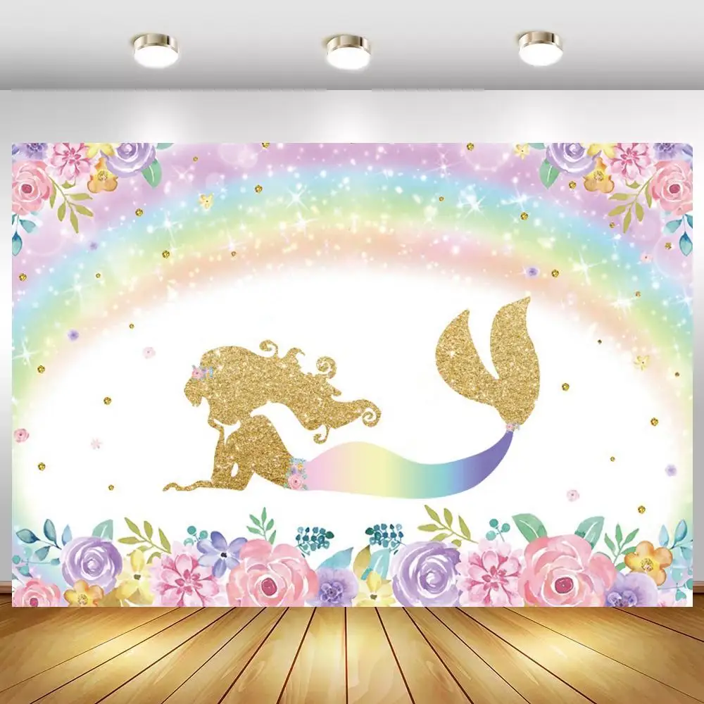 

Фотофоны с блестками золотой русалки принцессы радужные цветы светлый фотофон для первого дня рождения ребенка для торта стола