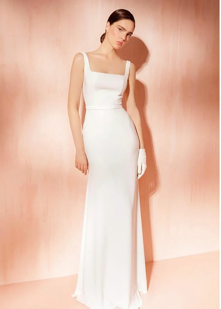 

Элегантное Длинное Свадебное платье с квадратным вырезом и поясом, ТРАПЕЦИЕВИДНОЕ ПЛАТЬЕ на молнии сзади, свадебное платье для женщин