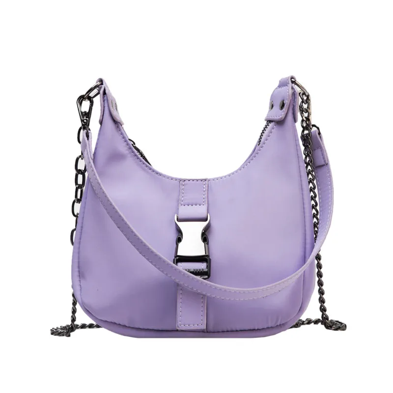 

Solid Color Nylon Shopping Bags For Women 2020 Small Chain Design Shoulder Messenger Crossbody Handbags Female Travel Hand Bag