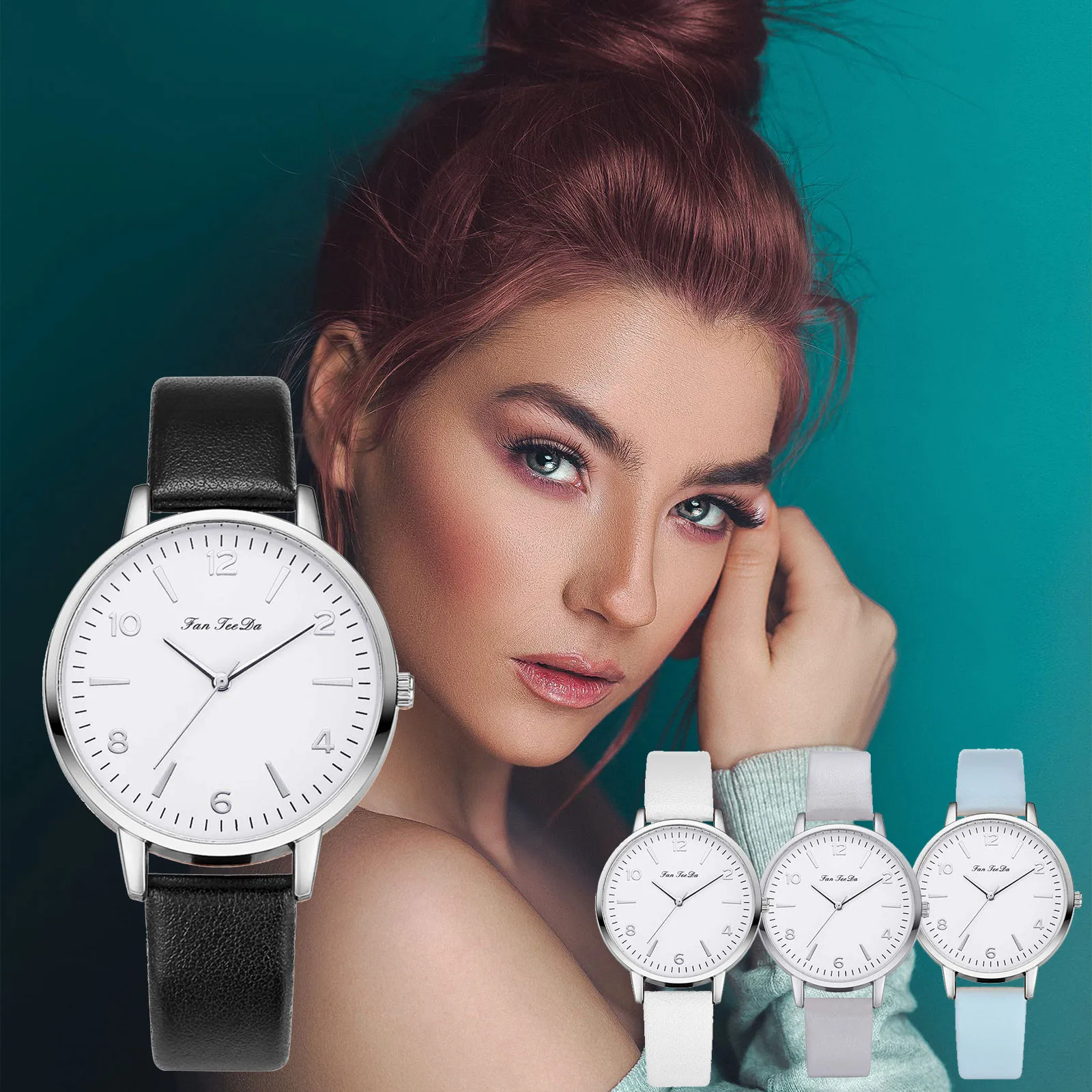 

Простые однотонные женские кварцевые часы, оригинальные женские цифровые часы с круглым кожаным ремешком, модель 2021 года, мужские умные час...