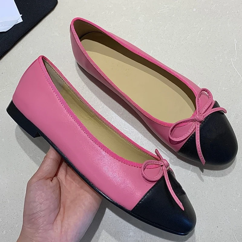 

prowow Luxury Butterfly-Knot Bowtie Casual Shoes Ballet Flats 42 Women's Shoes Comfort Round Toe Leather Women Ballet Flats
