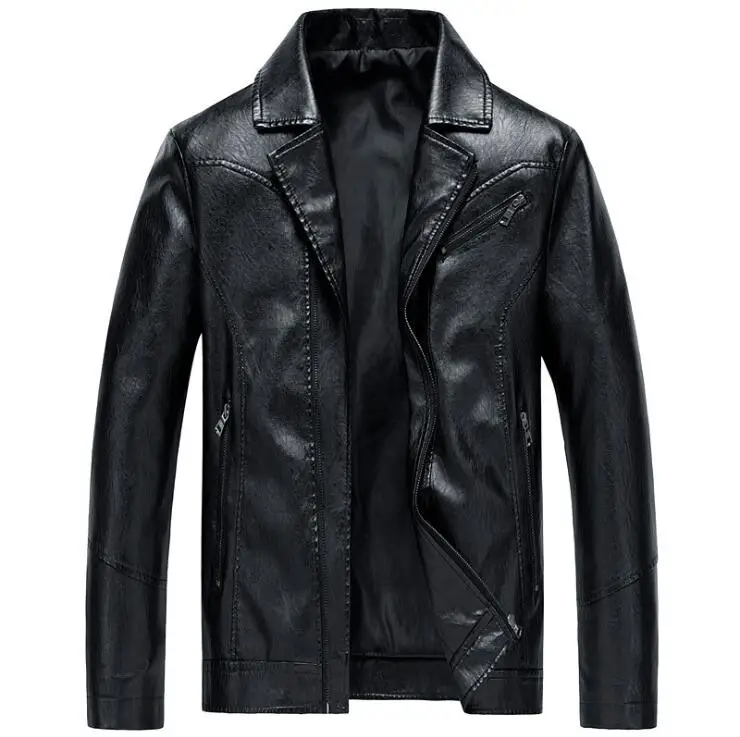 Мужская брендовая Повседневная мотоциклетная кожаная куртка с лацканами