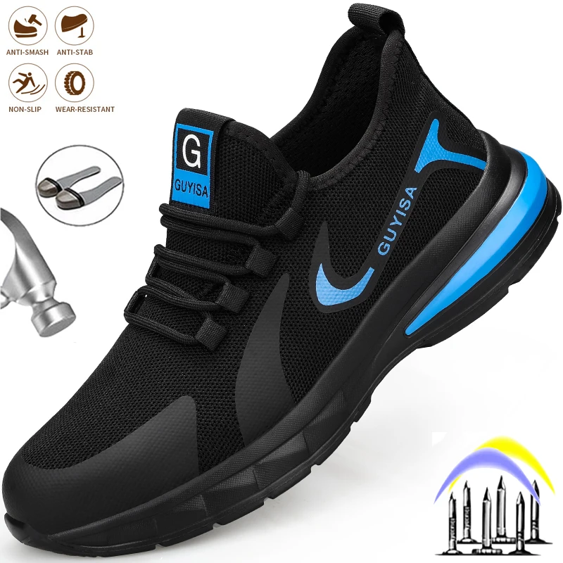 

Breathable Men Safety Work Shoes Indestructible Steel Toe Man Safety Boots Anti-puncture Anti-Smash Construction Male Sneakers