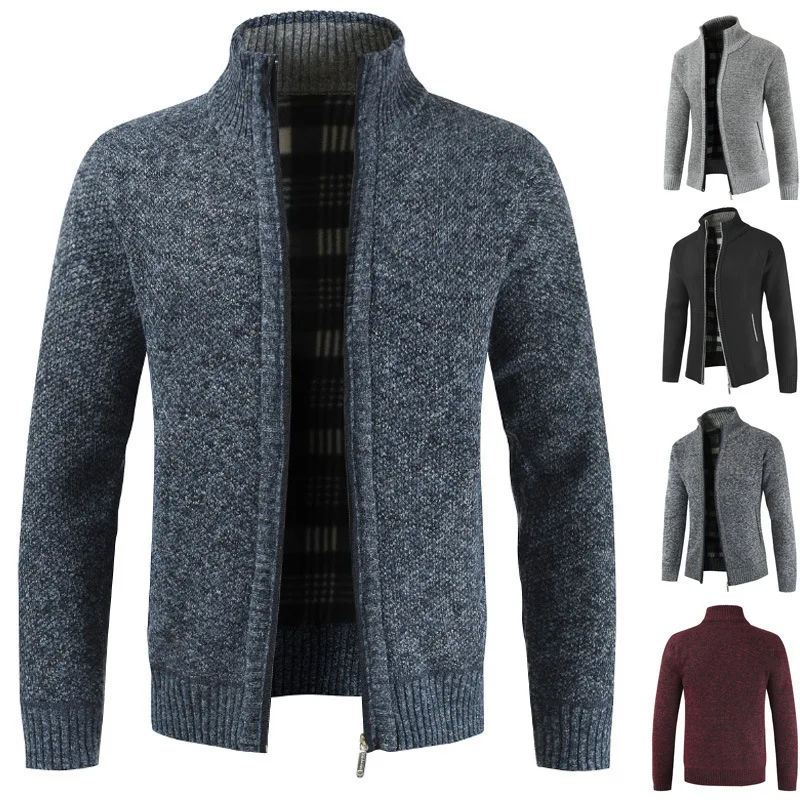 

Men's Jacket Slim Fit Stand Collar Zipper Jacket Men Solid Cotton Thick Warm Jacket Men Casual Knit Sweater Autumn Winter New