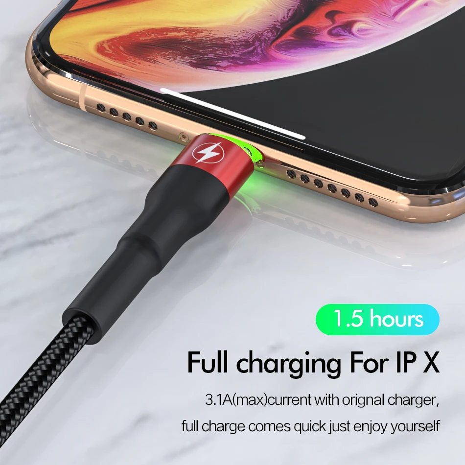 ROCK Metal Led Light USB кабель для iPhone 11 Xs MAX Xr X 8 7 6 6s Plus Быстрая зарядка iPad 100 см 200 50 быстрое