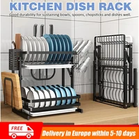 2 tier stainless steel kitchen storage shelf sink organizer dish drying rack holder drainer accessories knife fork container