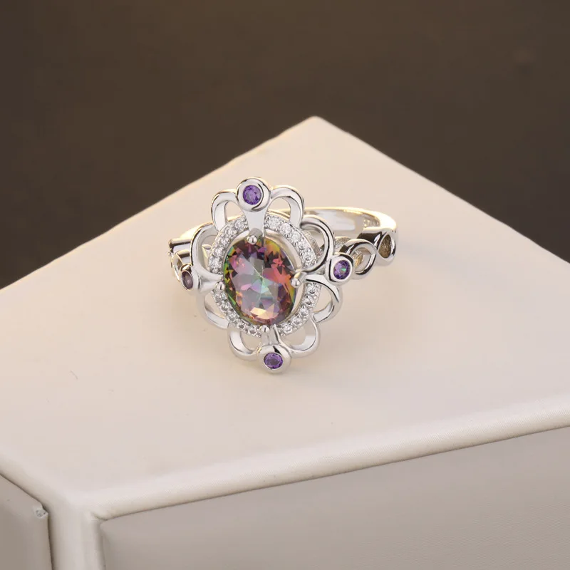 Мистик огонь камень волна большие кольца для женщин серебро 925 пробы Овальный