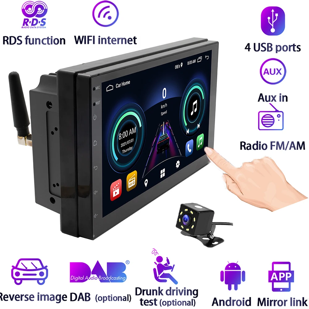 S-072A 2 Din автомобильный радиоприемник Bluetooth стерео 7 дюймов IPS экран FM AM