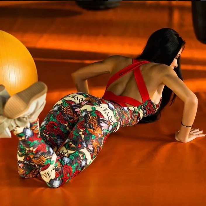 

2021 casual print open back cross Siamese Yoga suit