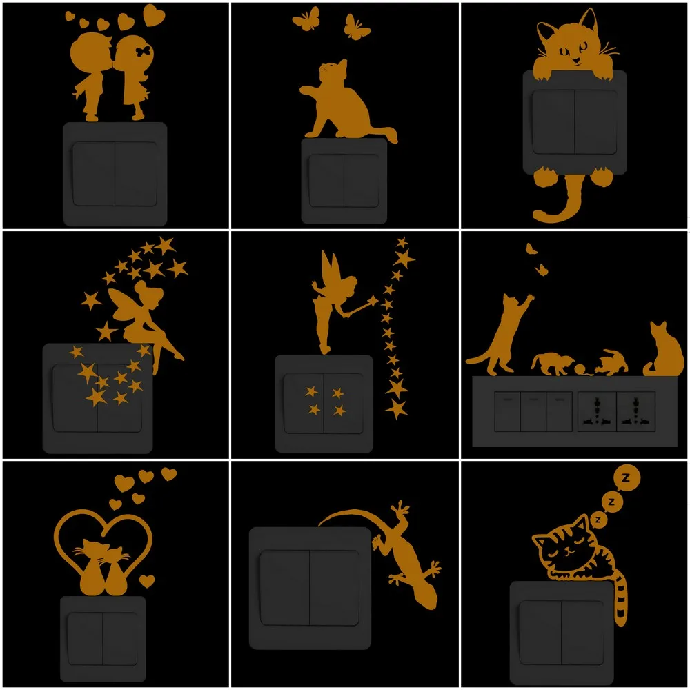 

Light Switch Decoration Cartoon Luminous Stickers/Glowing Wall Decal/Kid Room Decor Fluorescent Sticker/Glow in the Dark Sticker