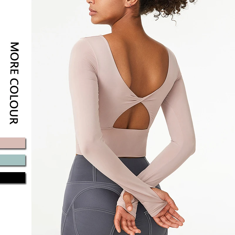 Antibom Women's Shirt Long Sleeve Hollow Out Sports Padded Crop Top Breathable Running Athleticwear Fitness Gym Yoga Shirts New