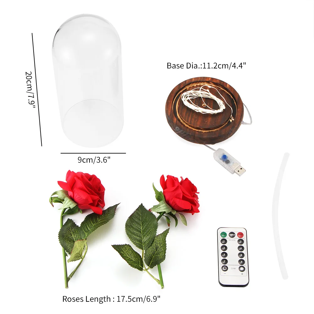 

Beauty and the Beast Edition Rose USBLED Light Red Silk Rose Flower Glass Dome Petal Mother's Day Valentine's Day Party Gift