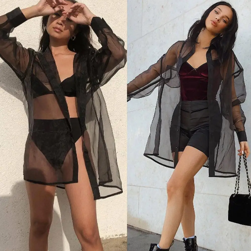 Блузка женская сетчатая прозрачная кимоно черный прозрачный женский топ и