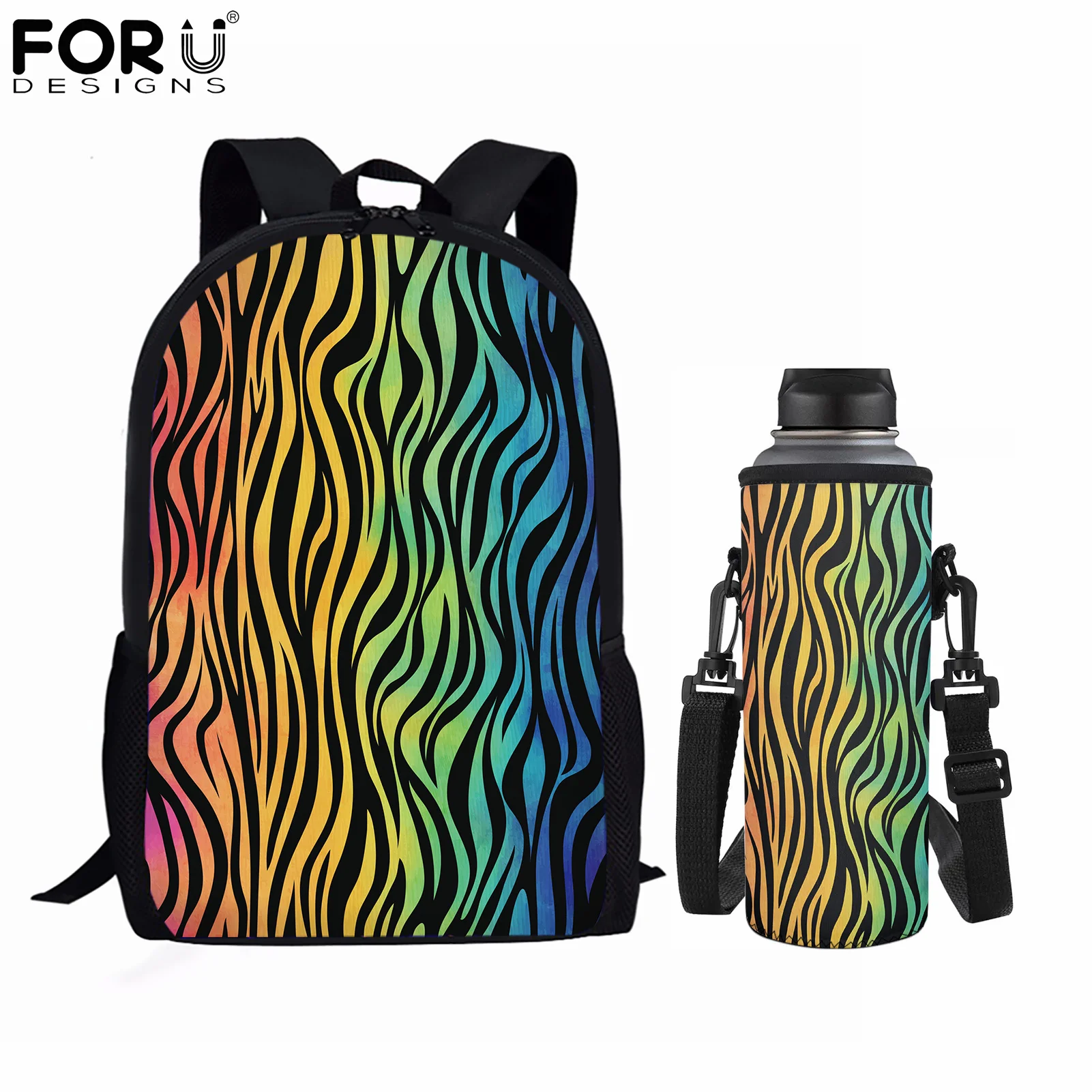 Дорожные сумки для подростков FORUDESIGNS, вместительные рюкзаки с 3D градиентом и принтом маркировки, чехлы для бутылок с водой, набор из 2 предме...