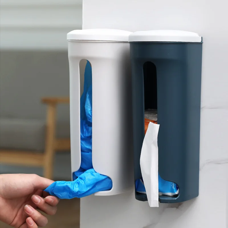 

Wall-mounted Garbage Bag Storage Box Bathroom Kitchen Organizer Punch-free Napkin Holder Plastic Bag Container Home Supplies