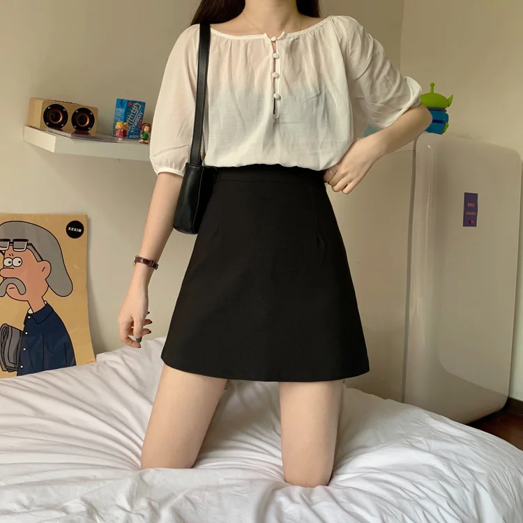 Черная Женская летняя юбка новинка 2021 облегающая трапециевидная с завышенной