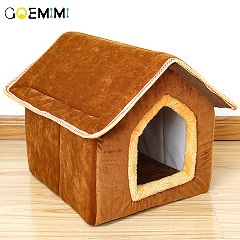 Съемная кровать для собак двойной домик домашних животных коричневый кошек и