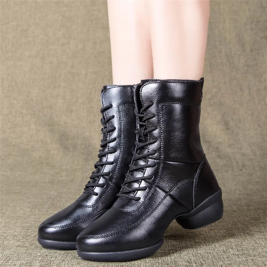 Женская обувь черные теплые ботинки современный танцевальный Джаз мягкая