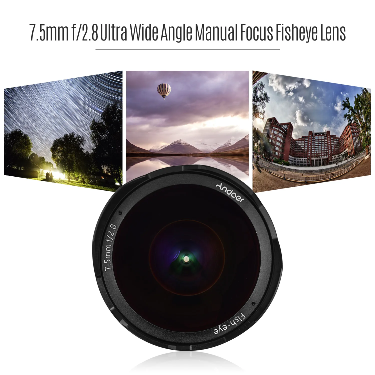 Andoer 7.5mm F2.8 Manual Focus Fisheye Lens 180° Ultra Wide Angle Large Aperture for Sony APS-C Frame ILDC Camera A6300 A6000 |