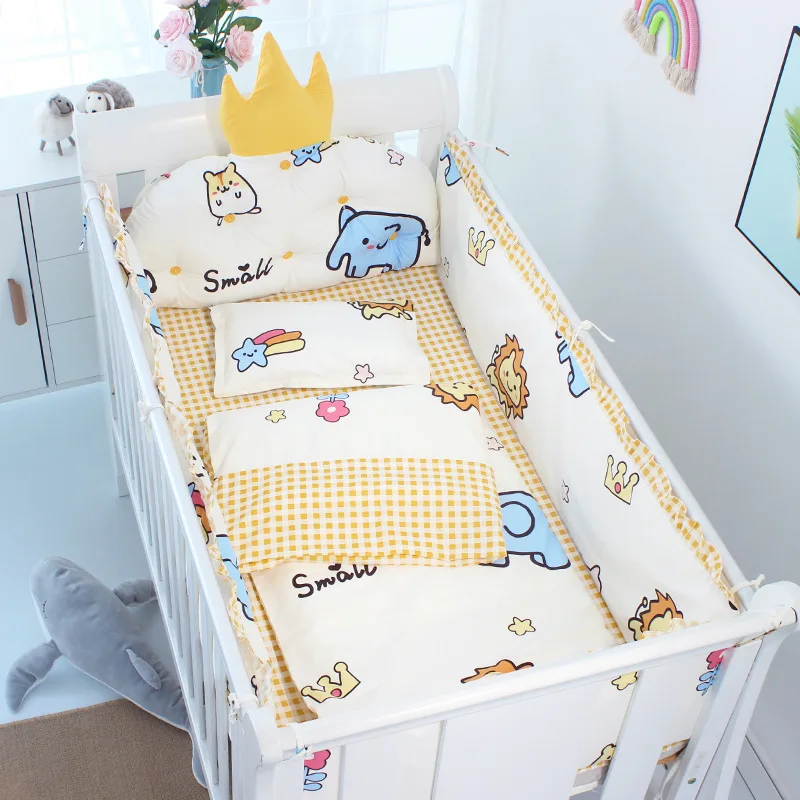 60*120cm 5pcs/set Crown Cushion Crib Bedding Set Cotton Toddler Baby Bed Cot Bumper Bedding Sheet For Girl Boys ZT37