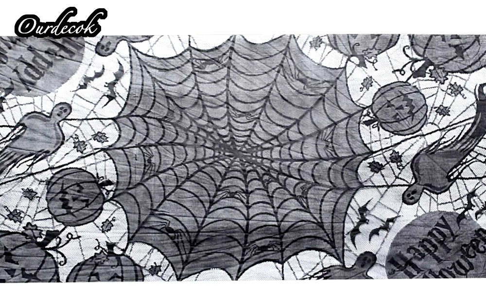 

Grisly Spider Web for Halloween Decoration Black Polyester Halloween Tablecloth Tablecover Festive Party Supplies 60*80in