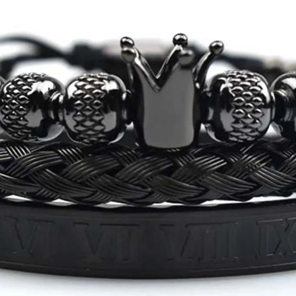 

3Pcs/Set Men Braided All-match Crown Letter Braided Bracelet Jewelry Accessory for Daily Life