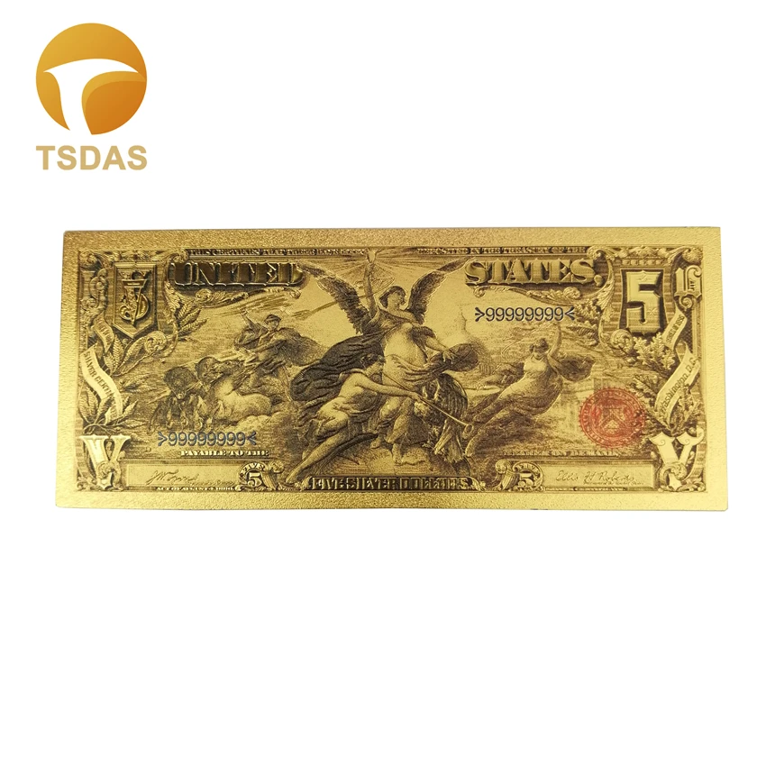 Золотая фольга для банкнот США 1896 года Банкнота в американском стиле на 5