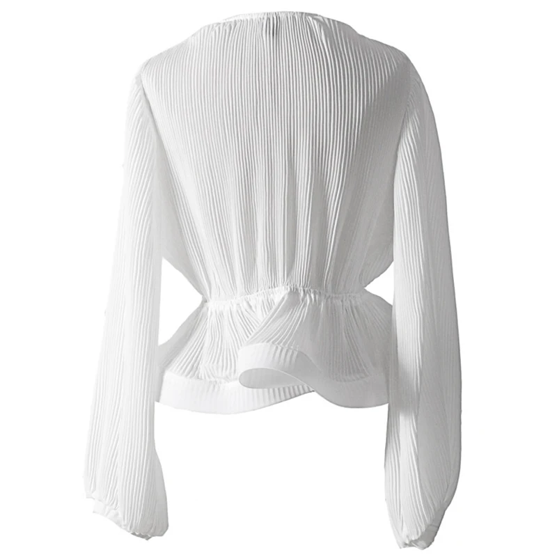 Женская шифоновая блузка с бантом и рукавами-фонариками туника высокой талией