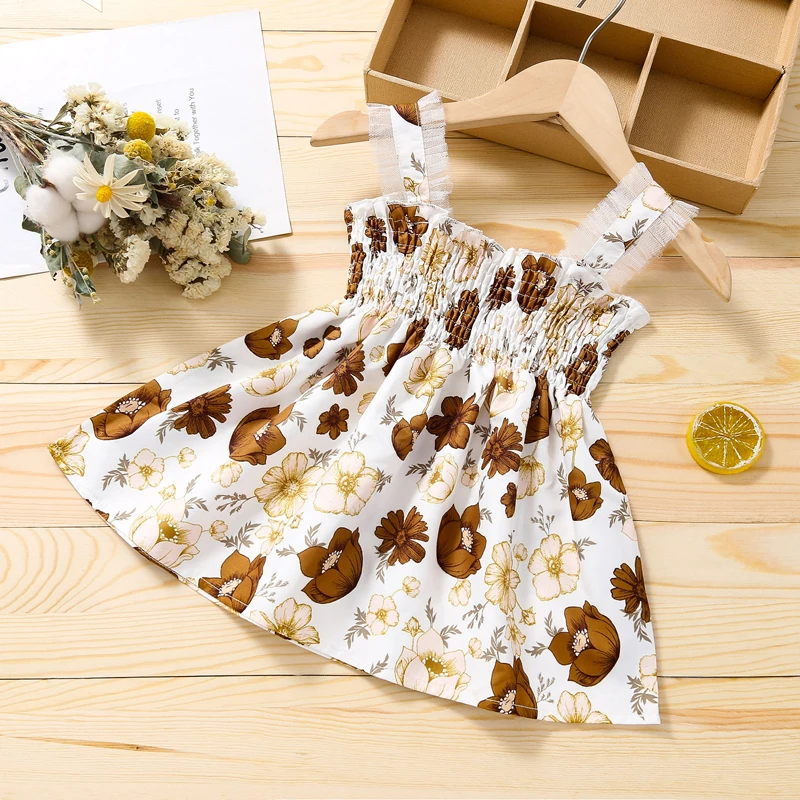 

Summer New Baby Print Dress Kids Girls Fashion Sleeveless Strap Dress Children's Casual Clothes Toddler Comfy Dress