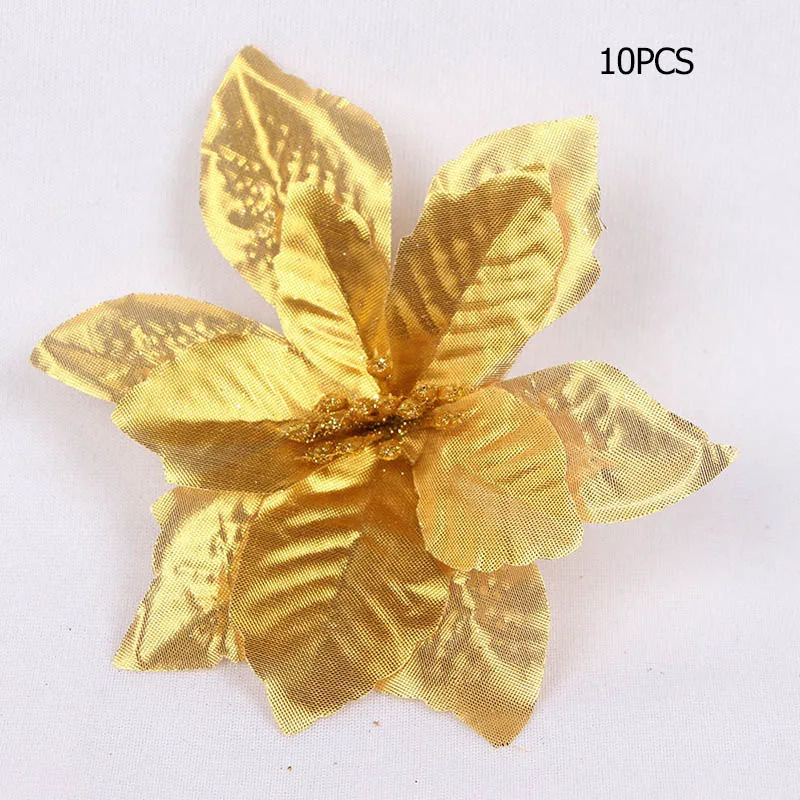 10pc gold 5/10 шт Искусственные цветы к Рождеству елочные украшения Рождественские украшения для дома Рождественская елка год декор с утолщённой меховой опушкой, natale - Цвет: 10pc gold