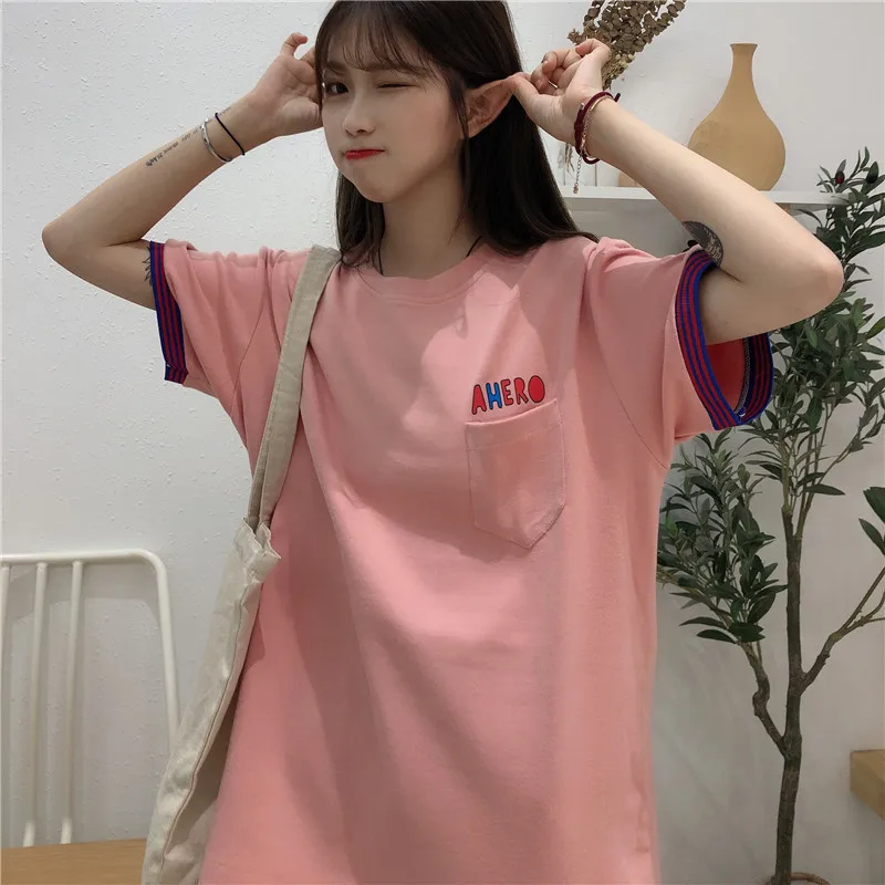 Женская футболка с рисунком Kawaii розовая белая уличная Футболка Harajuku Bts Kpop