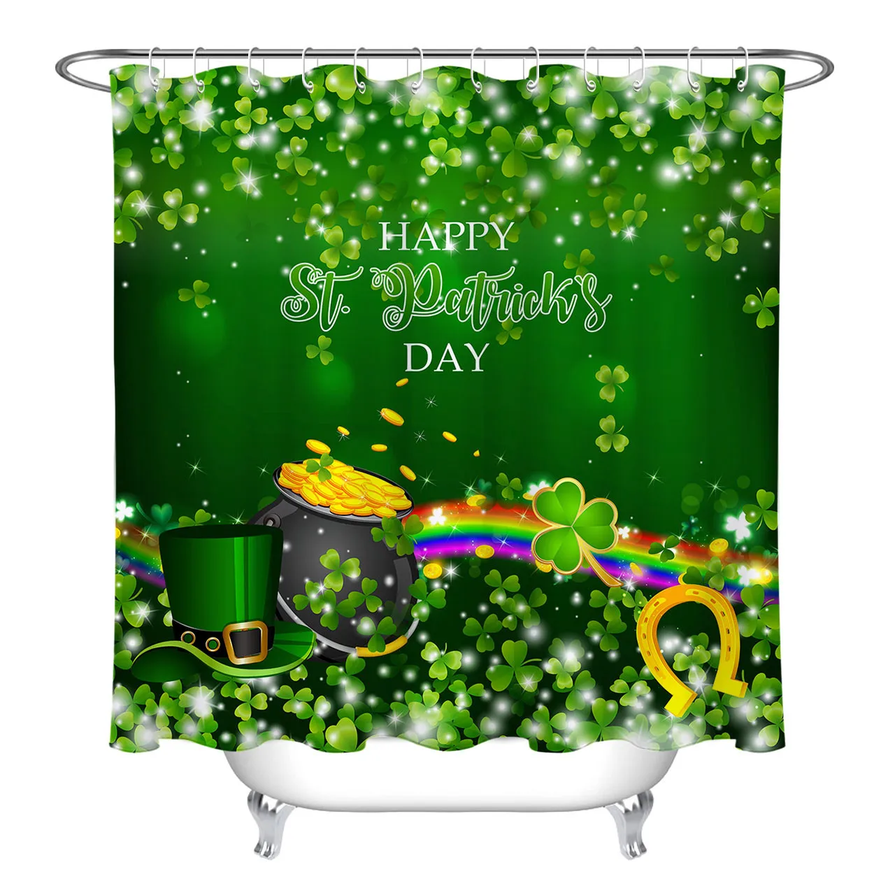 Занавеска для душа День Святого Патрика с крючками из полиэстера золотым
