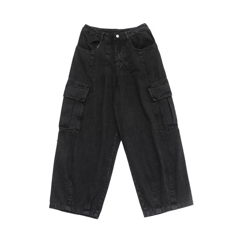 Vintage Washed Loose Oversize Wide Leg Jeans Men Cargo Pants Korean Trousers Big Pocket Baggy Pants Boyfriend Hip Hop Streetwear