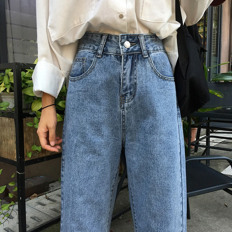 Джинсы женские с завышенной талией винтажные брюки из денима широкими штанинами