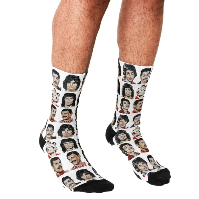Funny Freddie Mercury Men's socks queen The Legend harajuku hip hop Men Happy Socks cute boys street style Crazy Socks for men