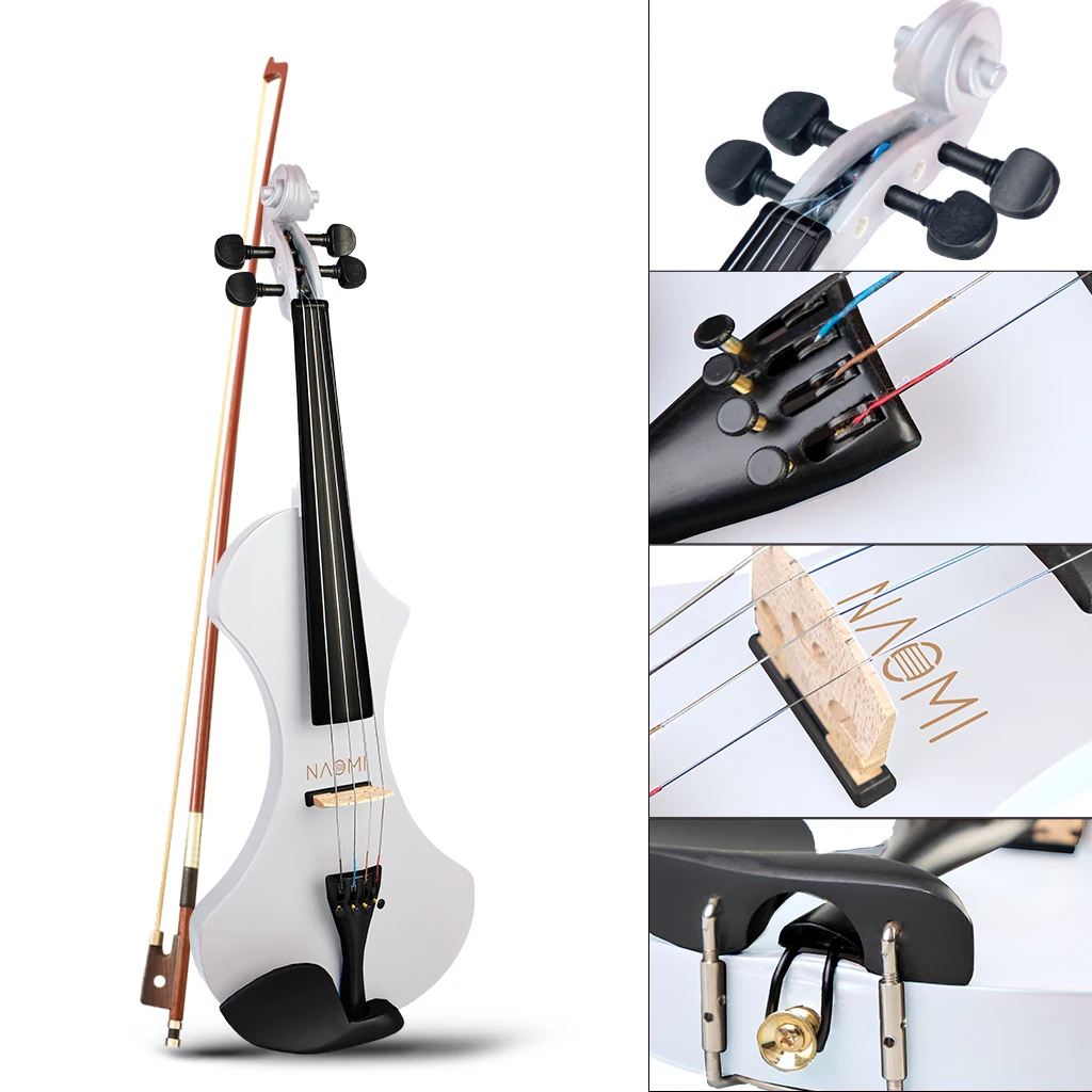 NAOMI Electric Violin Full Size 4/4 Solid Wood Mahogany Metallic Electric Violin Silent Violin with Carrying Case Brazilwood Bow enlarge