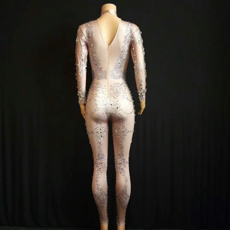 Женский комбинезон с блестящими стразами роскошный костюм для певицы
