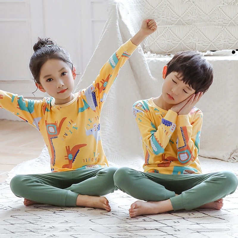 Осенняя мультяшная Пижама для девочек и мальчиков детский Рождественский