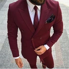 Мужские костюмы бордовый винно-красный двубортный Блейзер смокинг для жениха Свадебные Костюмы приталенные модные мужские костюмы Terno Masculino (пиджак + брюки)
